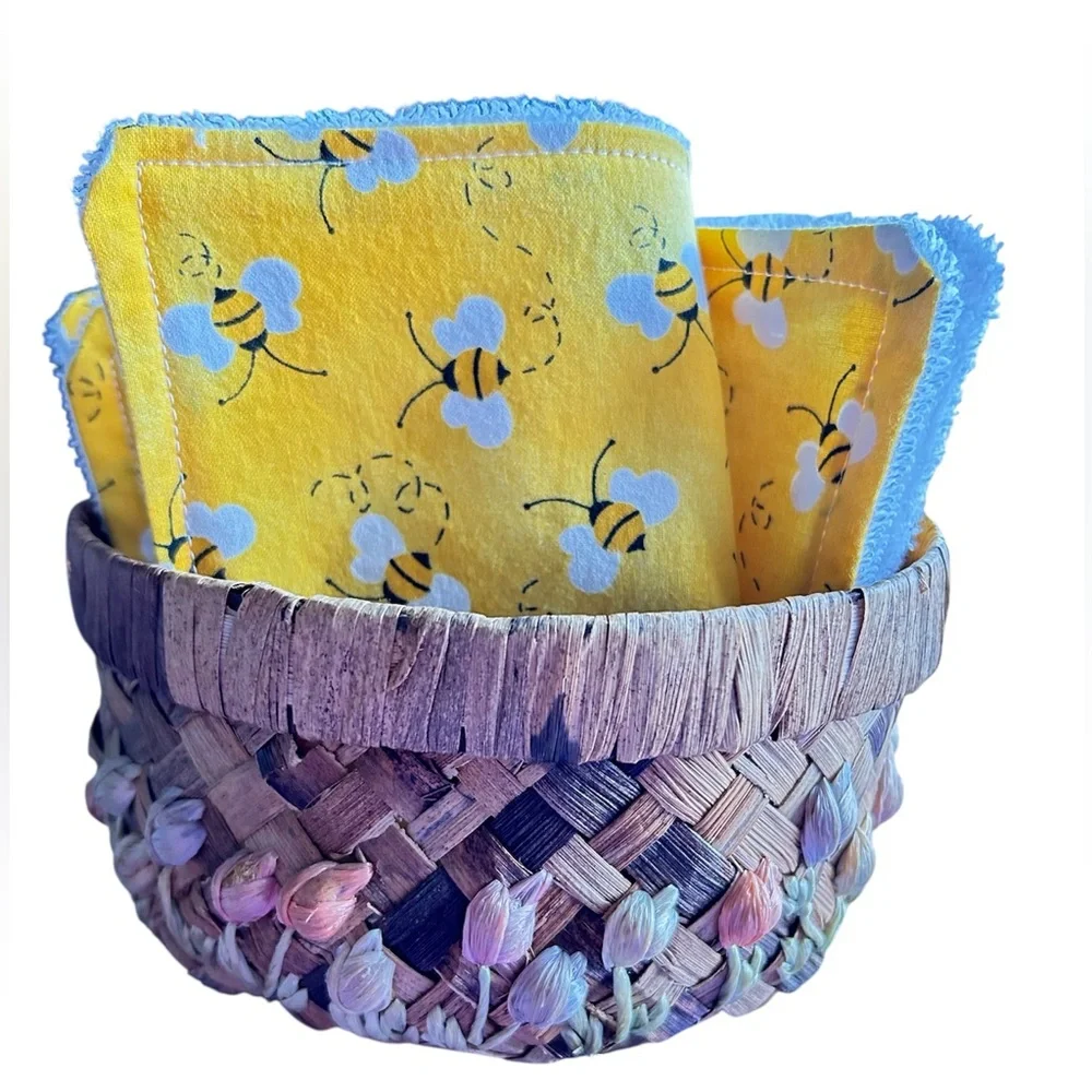 Hand Crafted Honey Bee Print Colorful Cotton Terry Cloth Reusable Unpaper Towels